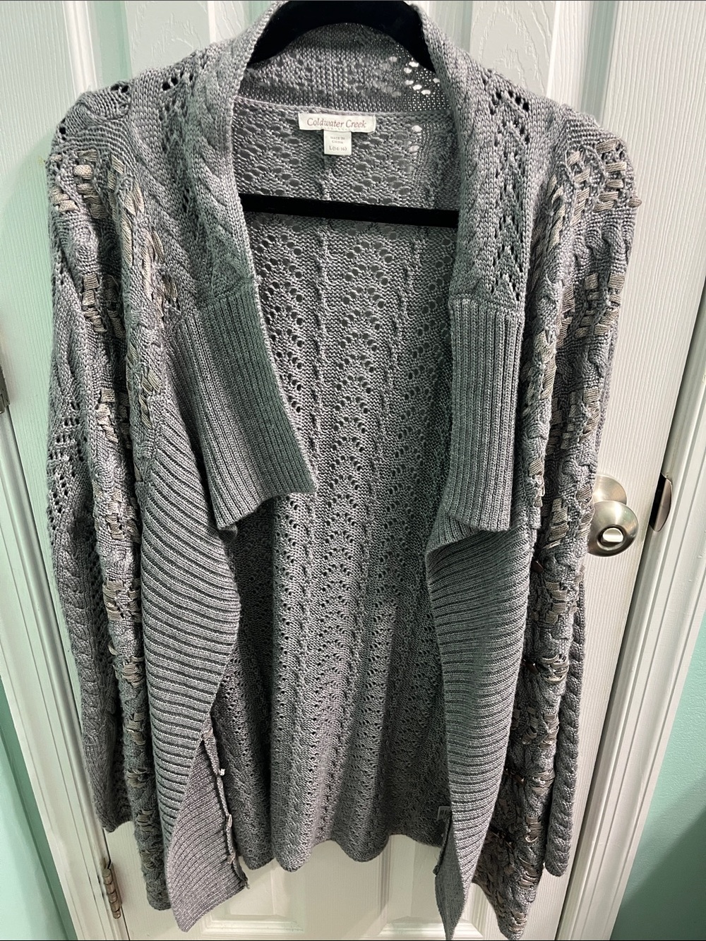Coldwater Creek Gray Crochet Open-Front Cardigan